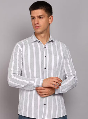 HKV FASHION Men Striped Casual White Shirt