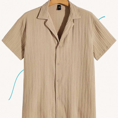 Looksky Men Self Design Casual Cream Shirt