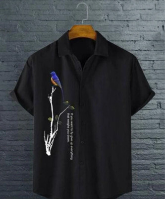 SHFASHION Men Printed Casual Black Shirt