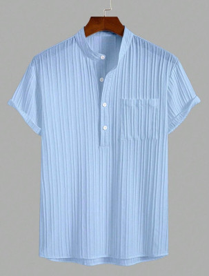 KVARA Men Self Design Casual Light Blue Shirt