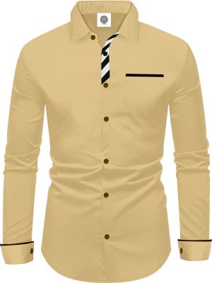 TYRELL Men Solid Casual Beige Shirt