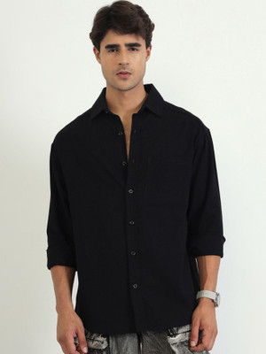 Rajkuwer Men Solid Casual Black Shirt