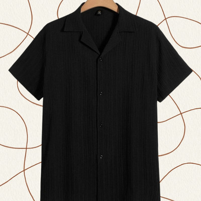 Looksky Men Self Design Casual Black Shirt