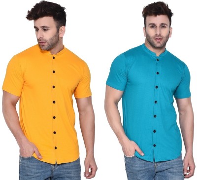 Lawful Casual Men Solid Casual Blue, Yellow Shirt(Pack of 2)