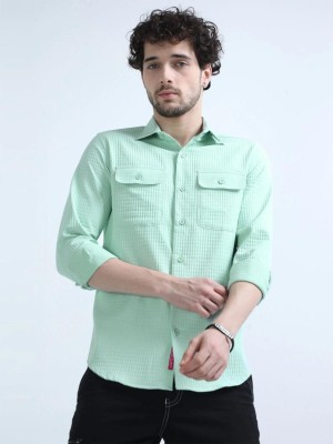 Lovingvibe Creation Men Self Design Casual Light Green Shirt