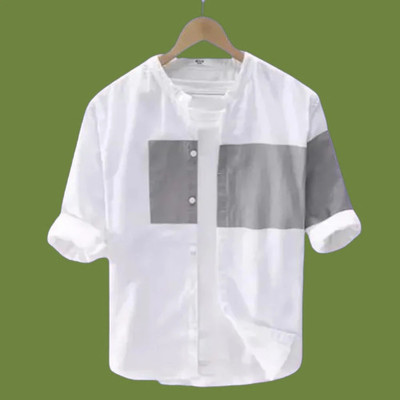 ZAKOD Men Striped Casual White, Grey Shirt