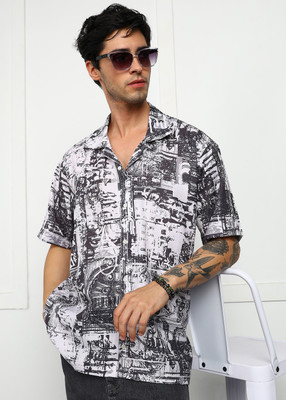 brown brothers Men Printed Casual Black, White Shirt