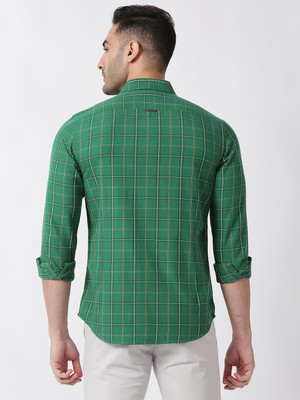 BASICS Men Checkered Casual Green Shirt