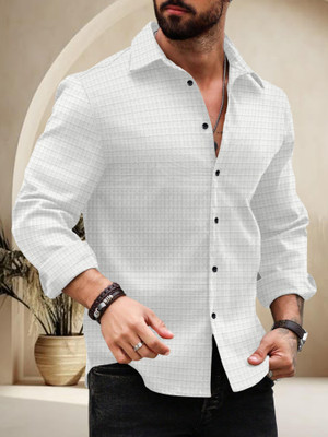 fabzy Men Self Design Casual White Shirt