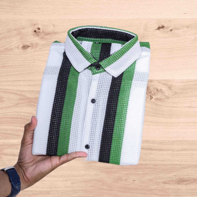 Vastram Enterprise Men Striped Casual Green Shirt