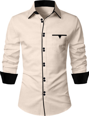 Shirtsqure Men Self Design Casual Cream Shirt