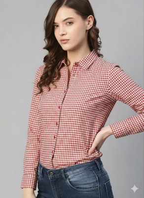 AKSHASTORE Women Checkered Party Red Shirt
