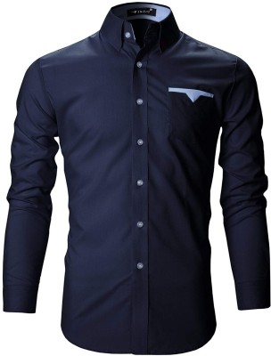 FINIVO FASHION Men Solid Casual Dark Blue Shirt