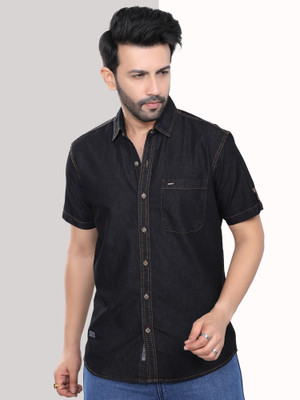 D Finish Men Solid Casual Black Shirt