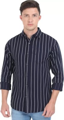 Indi Hemp Men Striped Casual Dark Blue Shirt