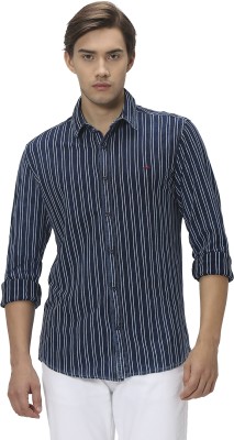 MUFTI Men Striped Casual Dark Blue, White Shirt