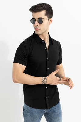 Snitch Men Solid Casual Black Shirt