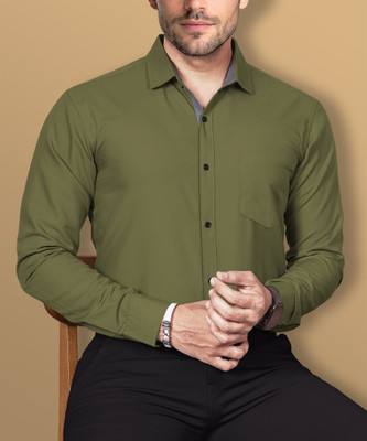 VeBNoR Men Solid Formal Green Shirt