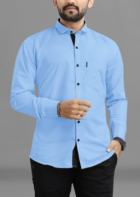 RAHUL LOOK Men Solid Casual Light Blue Shirt