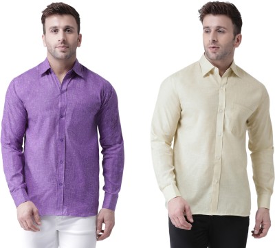 RIAG Men Solid Casual Beige, Purple Shirt(Pack of 2)