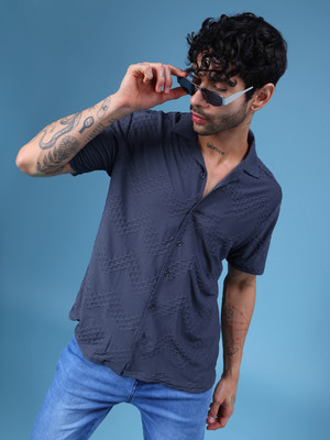 LIMEROAD Men Self Design Casual Grey Shirt