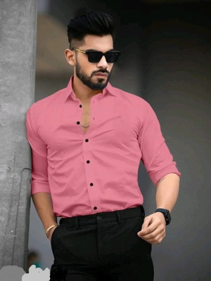 MUNGUS Men Solid Casual Pink Shirt
