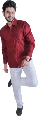 rayie collection Men Self Design Festive Maroon Shirt