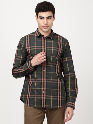 INDIAN TERRAIN Men Checkered Casual Green Shirt