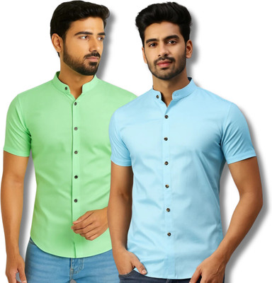 RANGFIT Men Solid Casual Light Green, Light Blue Shirt(Pack of 2)