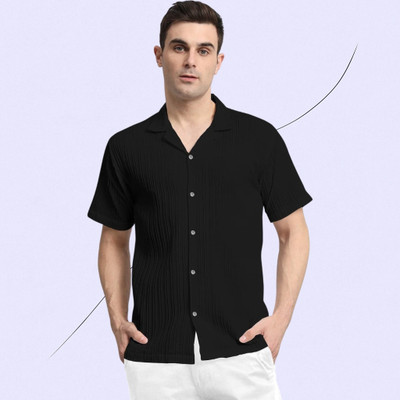 A COMBRAIDED Men Self Design Casual Black Shirt
