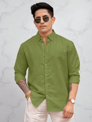 Yanthhi Men Solid Casual Light Green Shirt