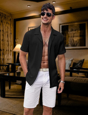 devkivastra Men Self Design Casual Black Shirt