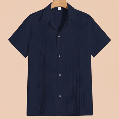 Look Trendy Men Self Design Casual Dark Blue Shirt