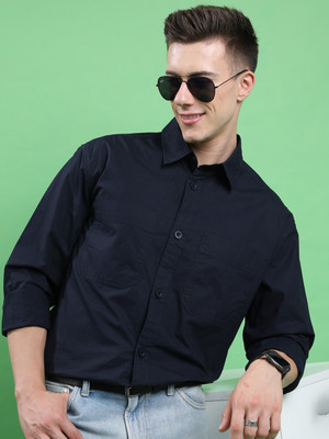HIGHLANDER Men Solid Casual Dark Blue Shirt