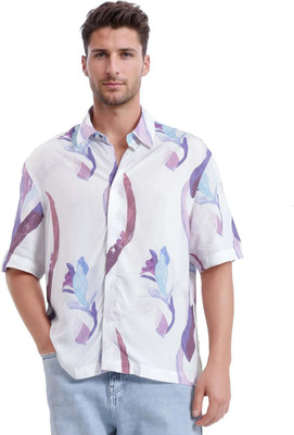 RARE RABBIT Men Floral Print Casual White Shirt