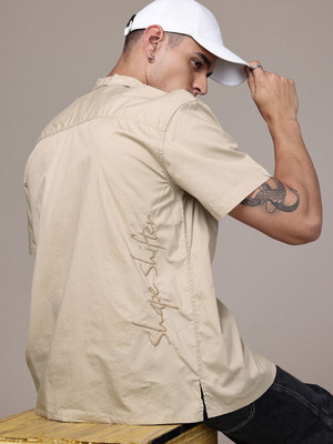 Roadster Men Solid Casual Beige Shirt