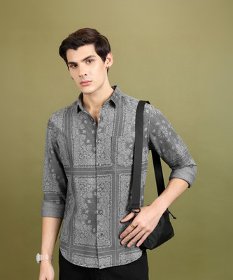 HIGHLANDER Men Printed Casual Grey Shirt