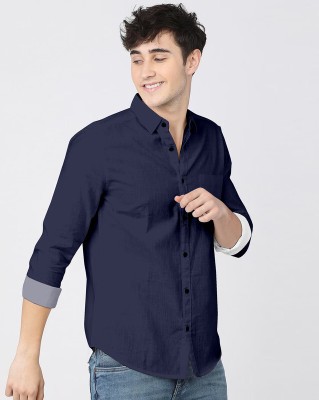 LYZOO FASHION Men Solid Casual Dark Blue Shirt