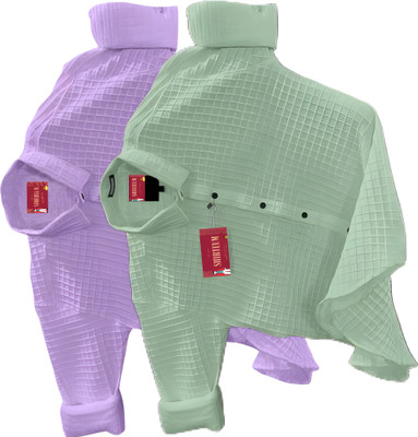 Shirteum Men Self Design Casual Purple, Green Shirt(Pack of 2)