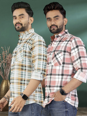 METRONAUT Men Checkered Casual Multicolor Shirt(Pack of 2)