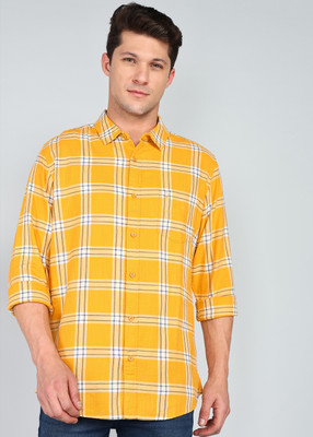 United Colors of Benetton Men Checkered Casual Yellow Shirt