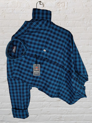 Tiki ties Men Checkered Casual Blue, Dark Blue Shirt