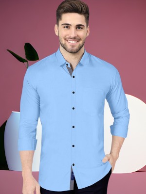 VTEXX Men Solid Formal Light Blue Shirt