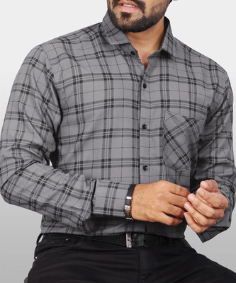 Surhi Men Checkered Casual Grey Shirt