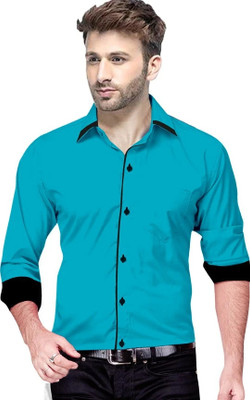 Surtzoya Men Solid Casual Dark Blue Shirt