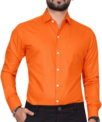 Tyzlo Men Solid Formal Orange Shirt