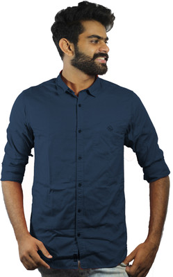 Indi Hemp Men Solid Casual Dark Blue Shirt