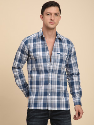 Voroxy Men Checkered Casual Blue Shirt
