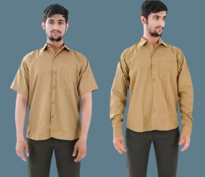 VXnine Men Solid Casual Khaki Shirt(Pack of 2)