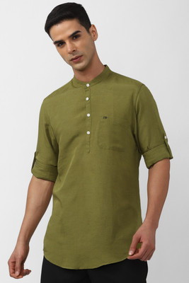 PETER ENGLAND Men Solid Straight Kurta(Green)